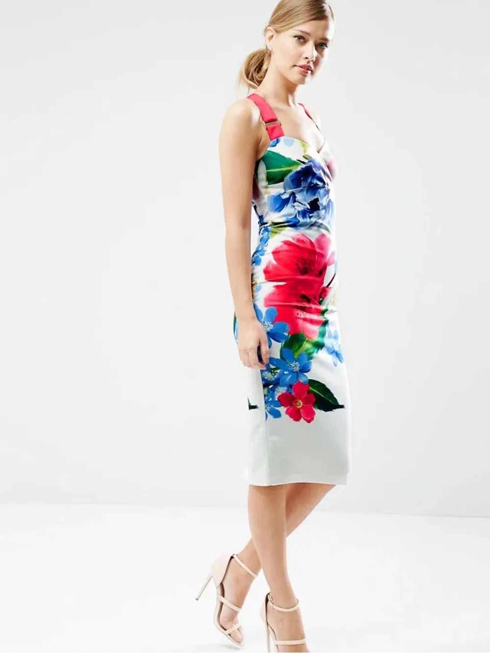 🔮 Ted Baker Alexie Cocktail Dress in Forget Me Not Print in White Size 0 🔮NWT